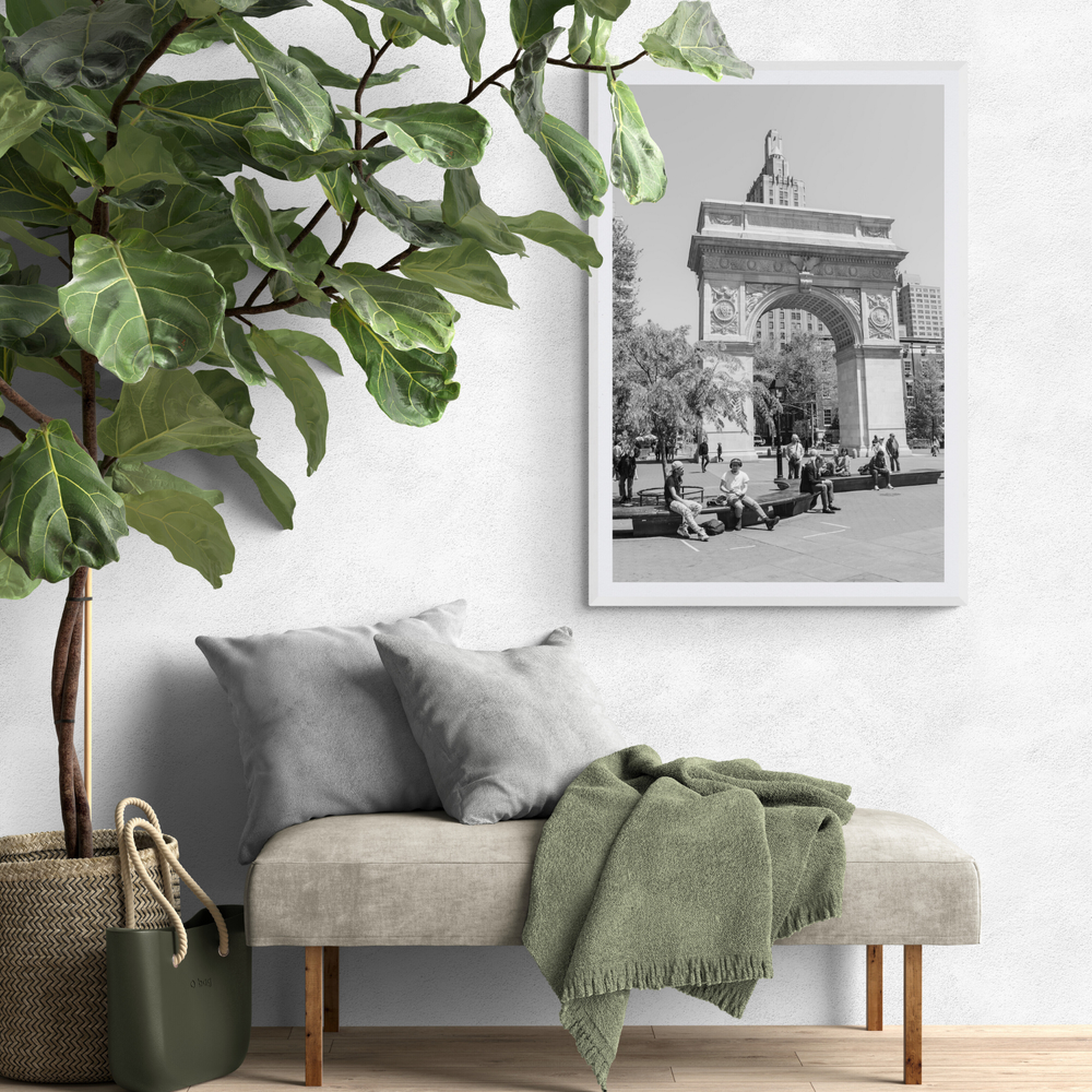 City Picnic New York NYC Black & White wall art framed print styled in a room view 2