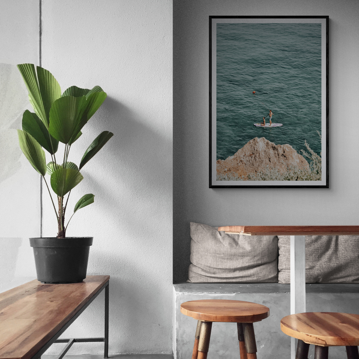 Into The Vibe Without Getting Wet Tuscany coastal wall art framed print styled in a room view 2