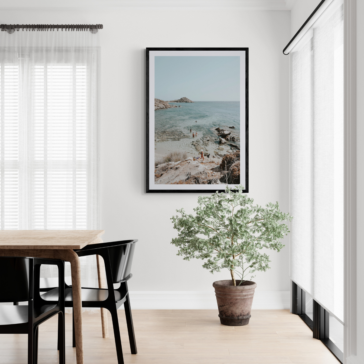 Explorers Mykonos Greek island wall art framed print styled in a room view 3