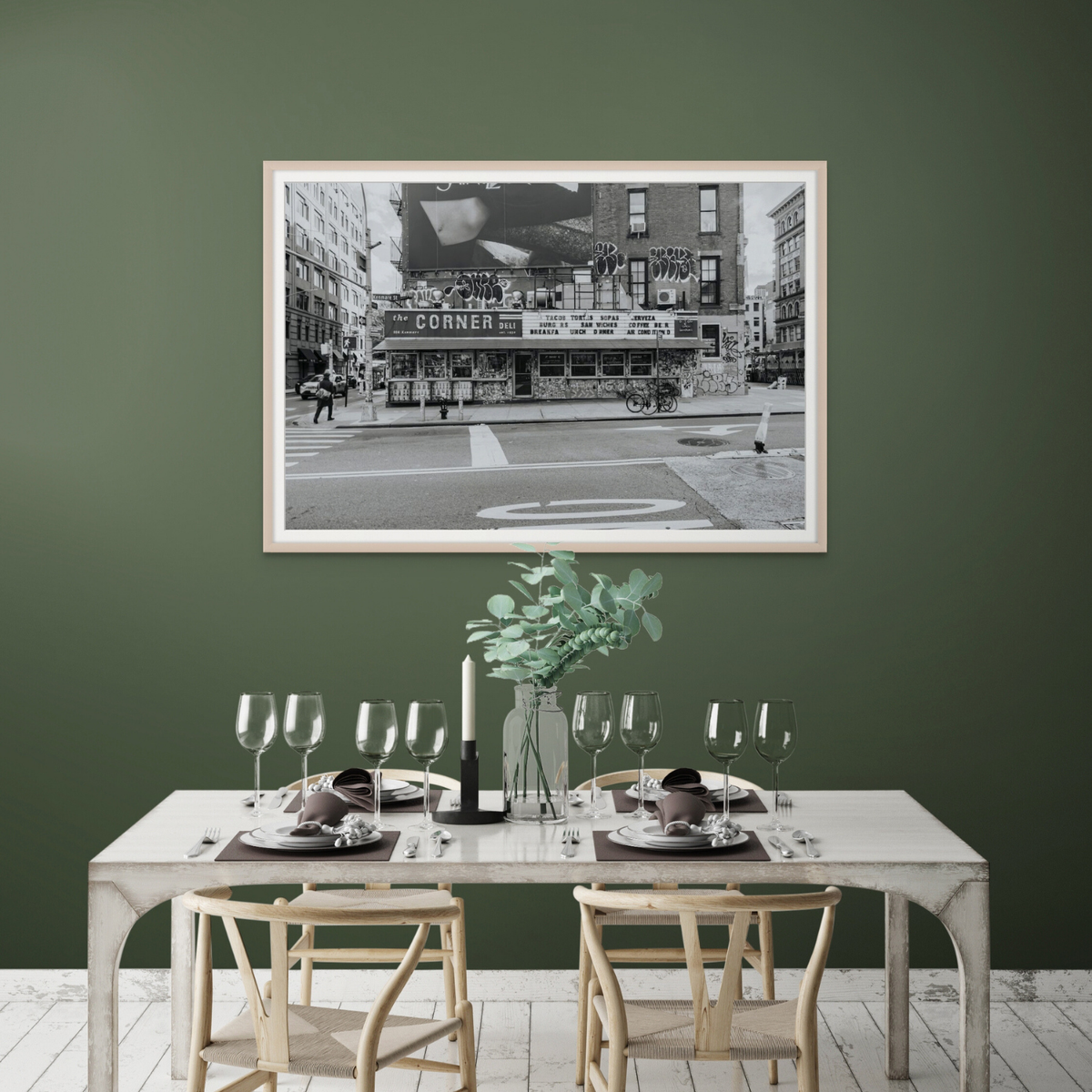Kenmare Street New York NYC Black & White wall art framed print styled in a room view 2