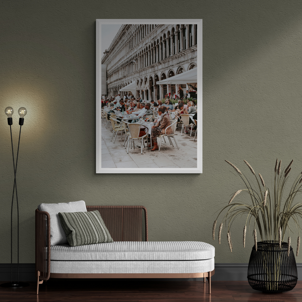 Lunchbreak Venice Italian wall art framed print styled in a room view 2