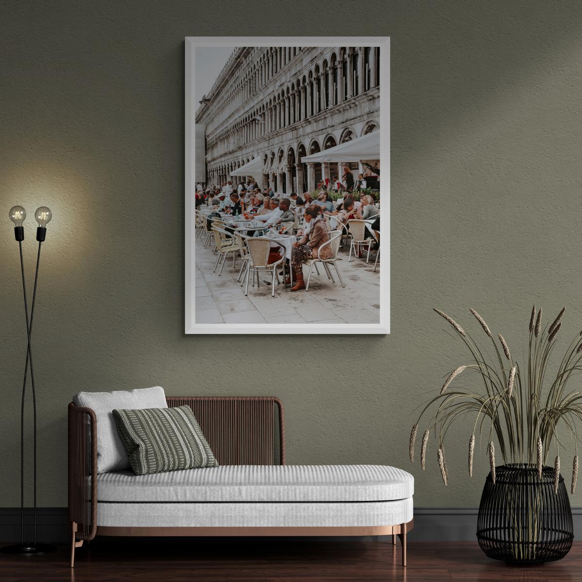 Lunchbreak Venice Italian wall art framed print styled in a room view 2