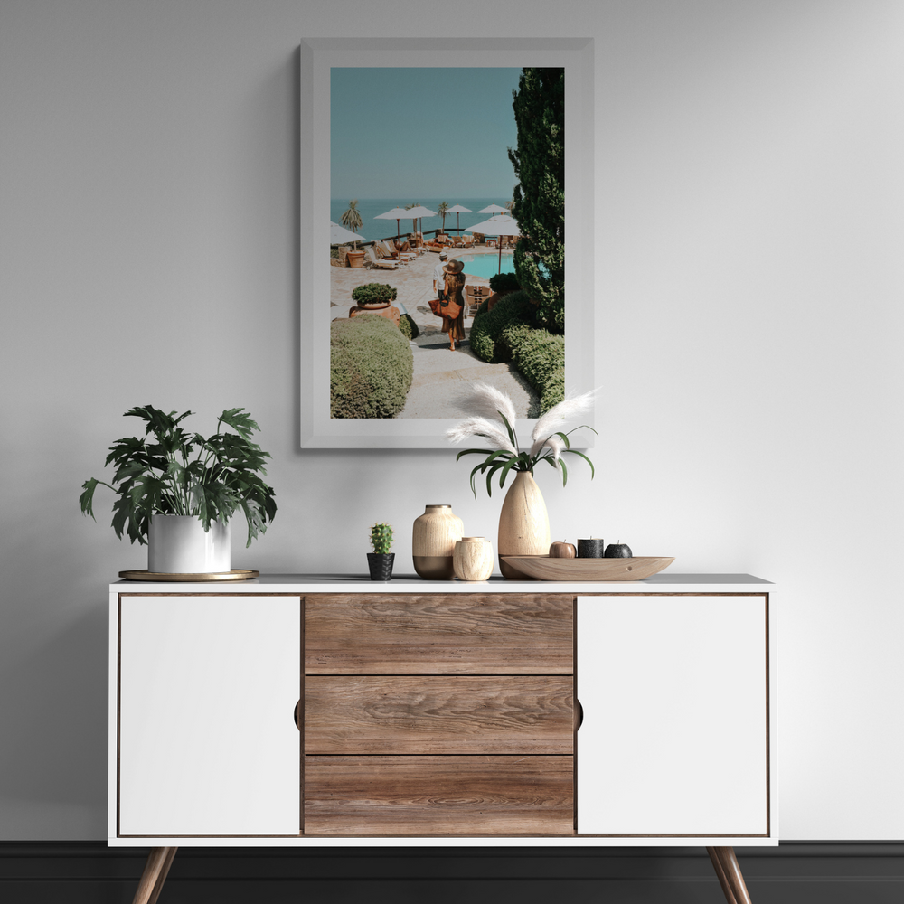 The World Is Your Catwalk Tuscany coastal wall art framed print styled in a room view 3