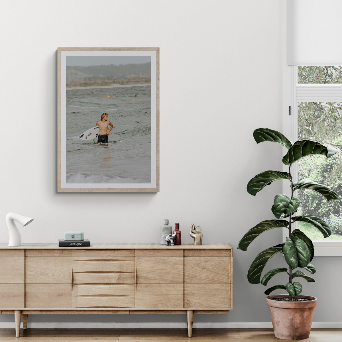 Chasing Mavericks Byron Bay Surf coastal wall art framed print styled in a room view 3