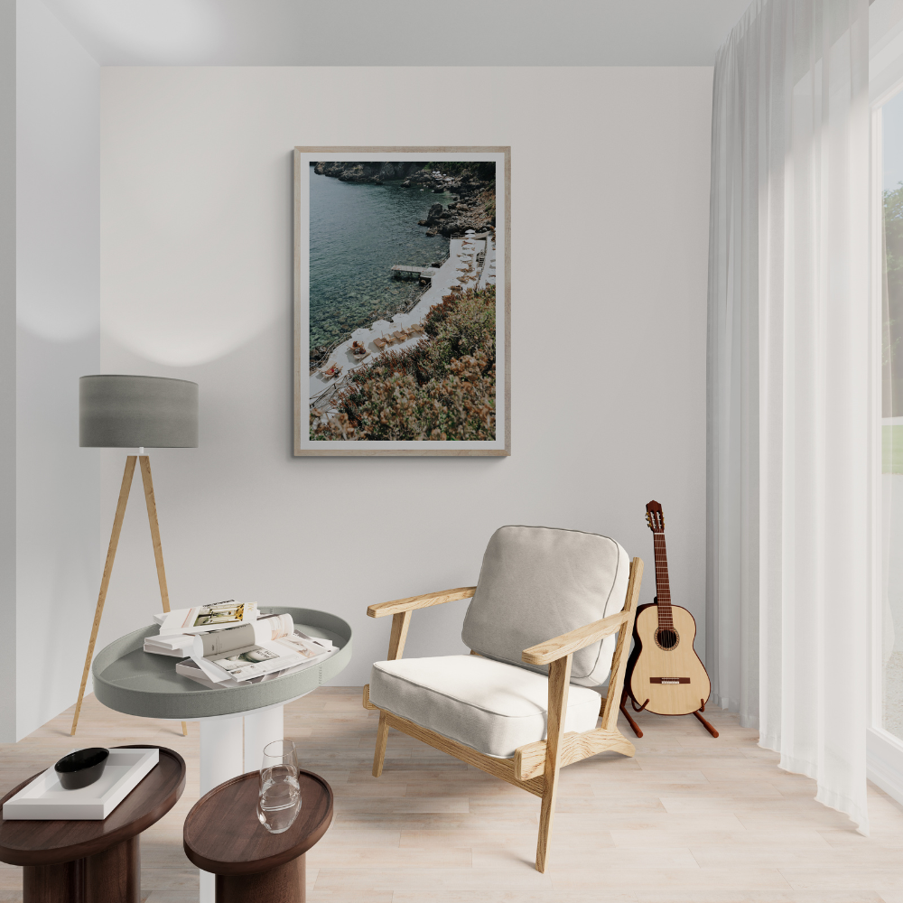 Go Beyond The Postcard Tuscany coastal wall art framed print styled in a room