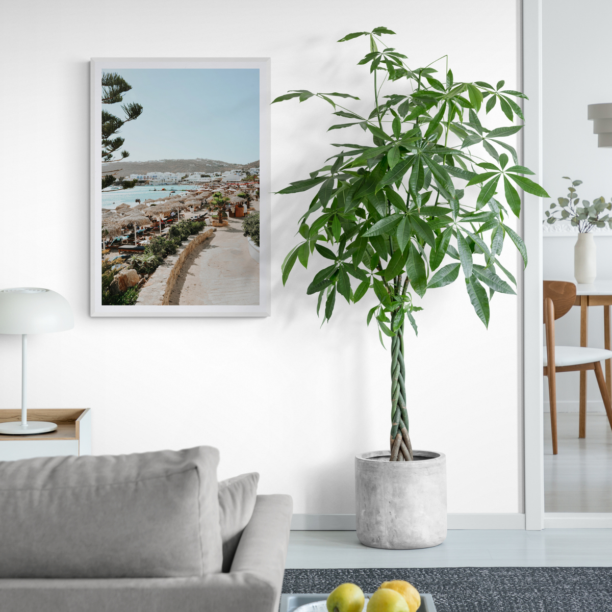 All Roads Lead To The Beach Mykonos Greek island wall art framed print styled in a room