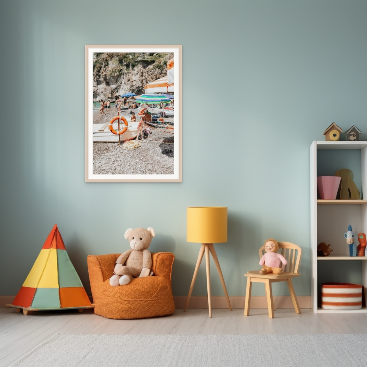 Il Ragazzo Positano coastal wall art framed print styled in a room view 3