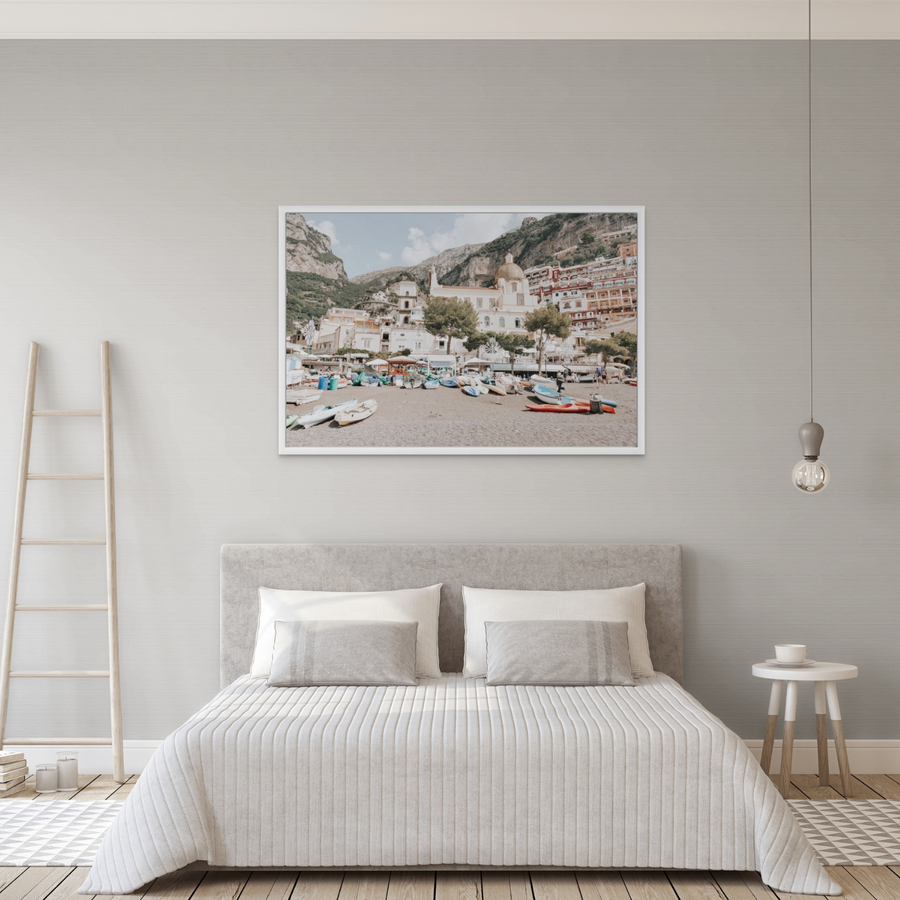 Pastel Paradise Positano wall art framed print styled in a room