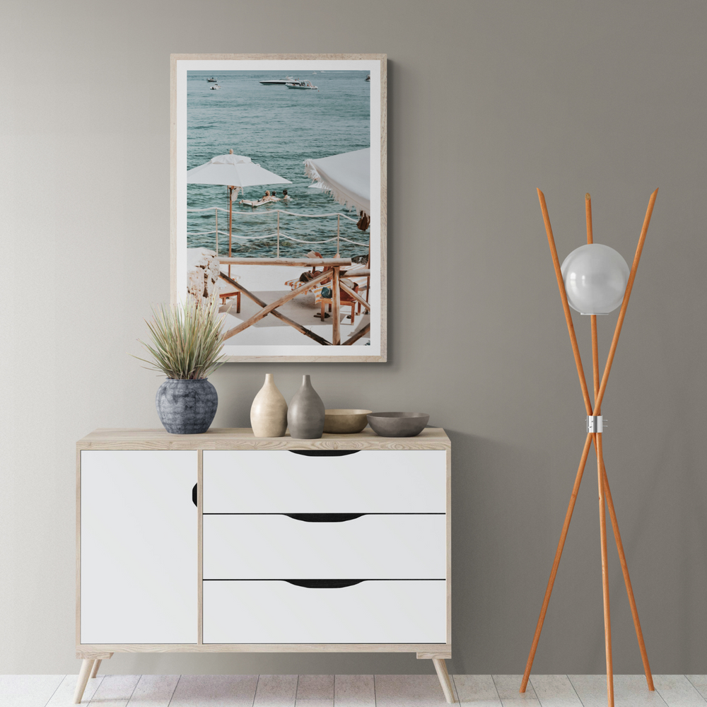 Hideaway Tuscany coastal Mediterranean wall art framed print styled in a room view 3