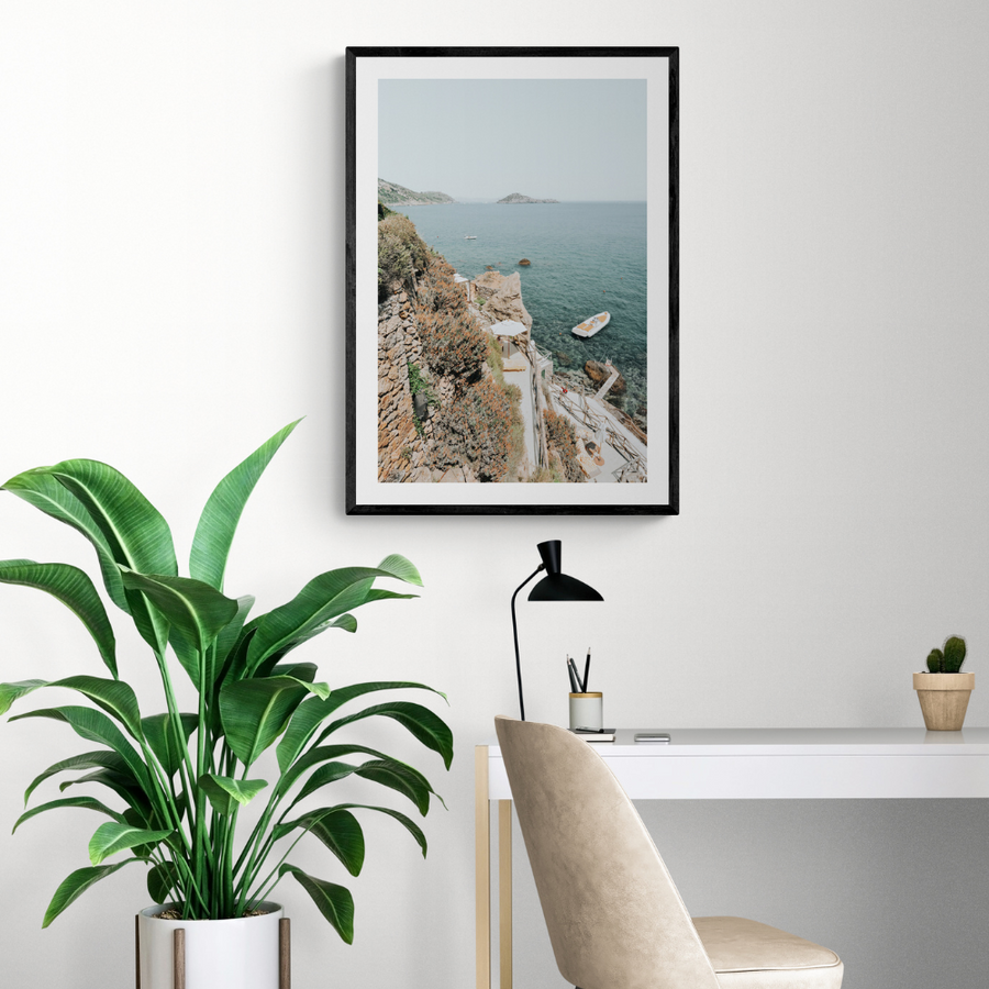 Front Row Seat Tuscany coastal wall art framed print styled in a room
