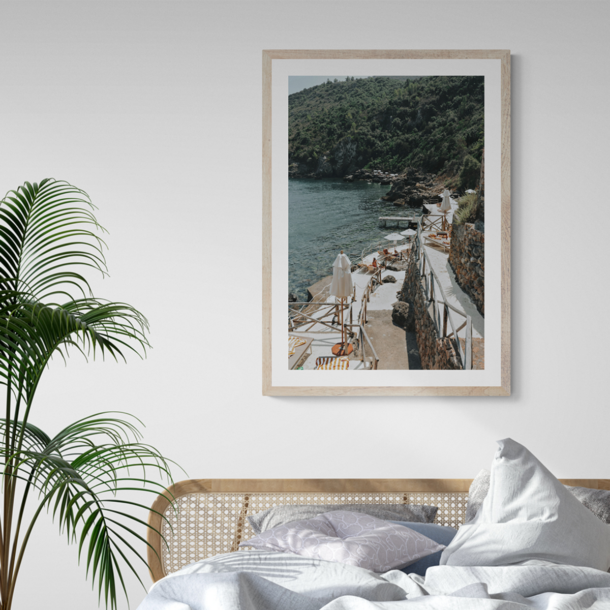 L'Estate Tuscany coastal Italian wall art framed print styled in a room