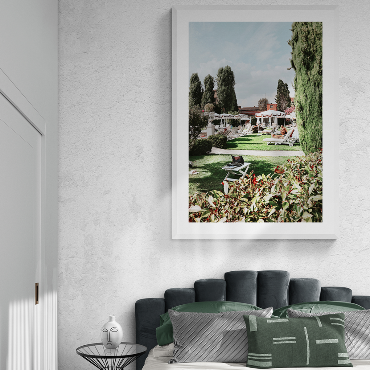 Private Serenity Venice Italian wall art framed print styled in a room
