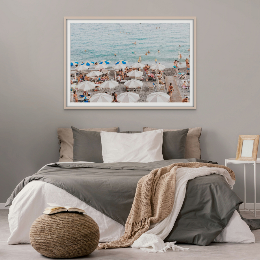 Dreamscape Amalfi Italian beach wall art framed print styled in a room view 2