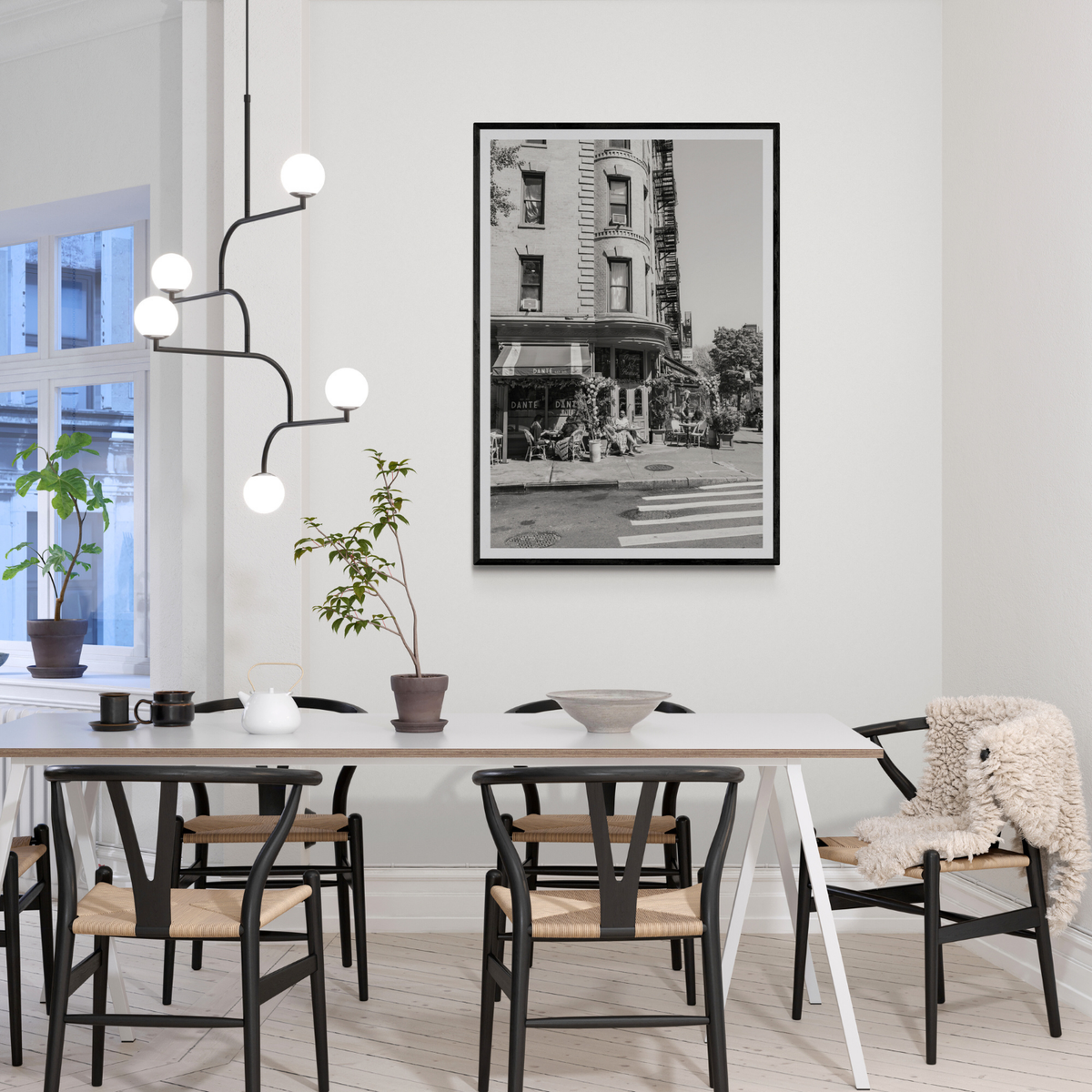 Sunny Soiree New York NYC Black & White wall art framed print styled in a room