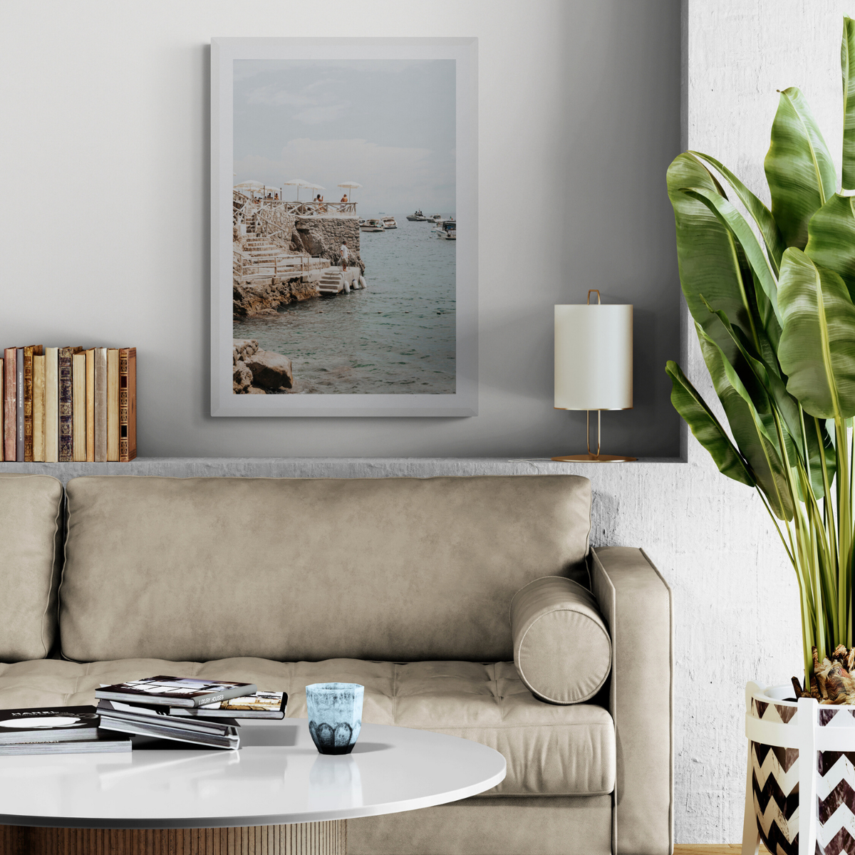 Pier Patrol Nerano wall art framed print styled in a room view 2