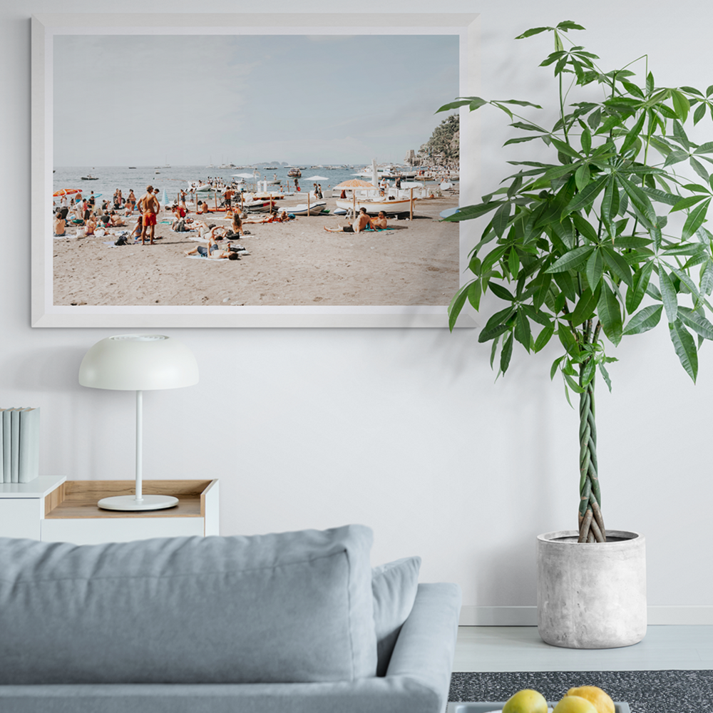 Beachy Vibes Positano wall art framed print styled in a room view 3