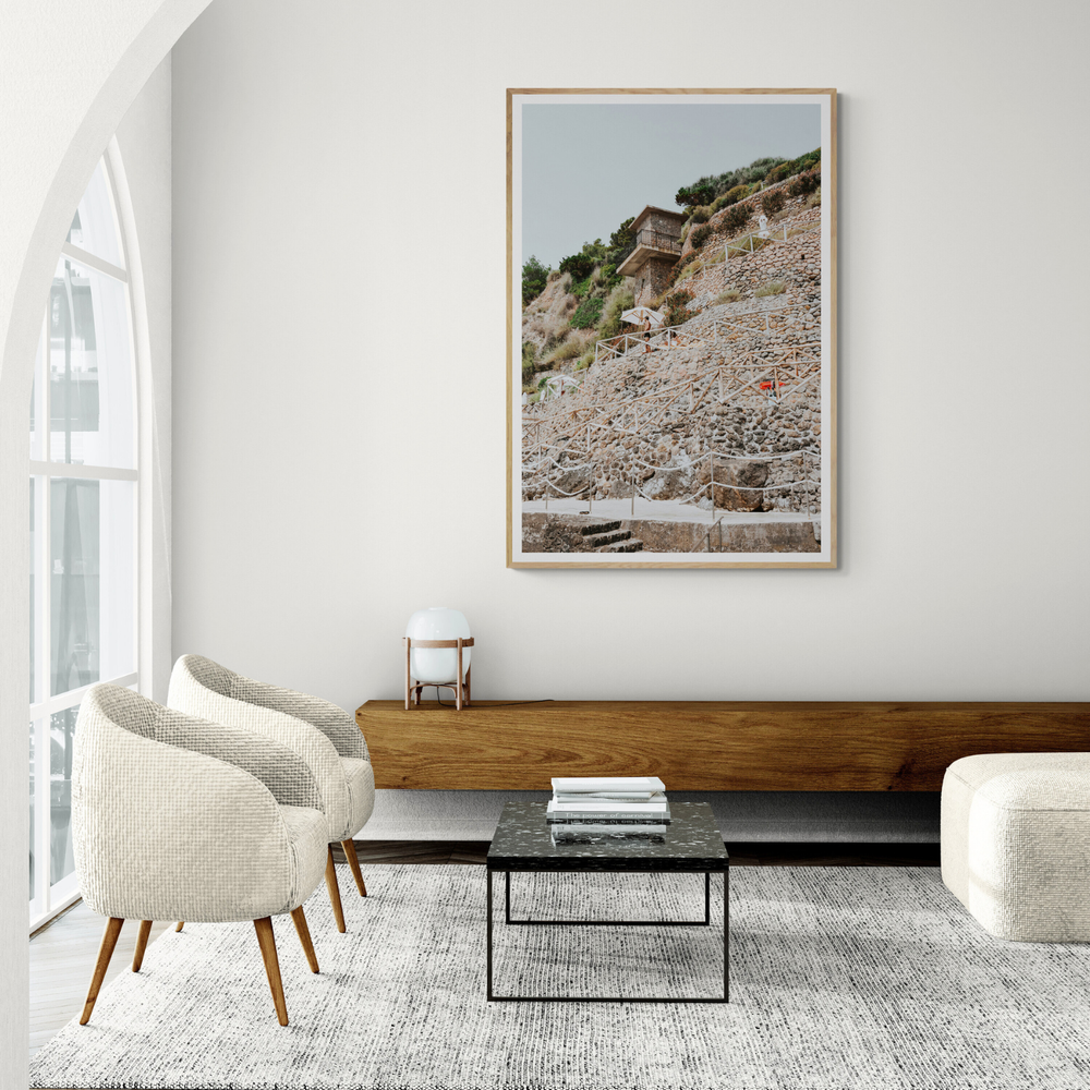 Solitude by the Sea Tuscany coastal Italian wall art framed print styled in a room view 2