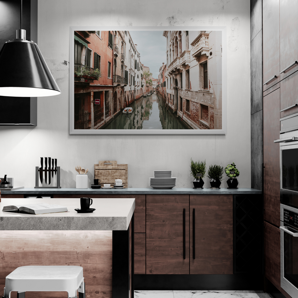 The Floating City Venice Canal Italian decor wall art framed print styled in a room