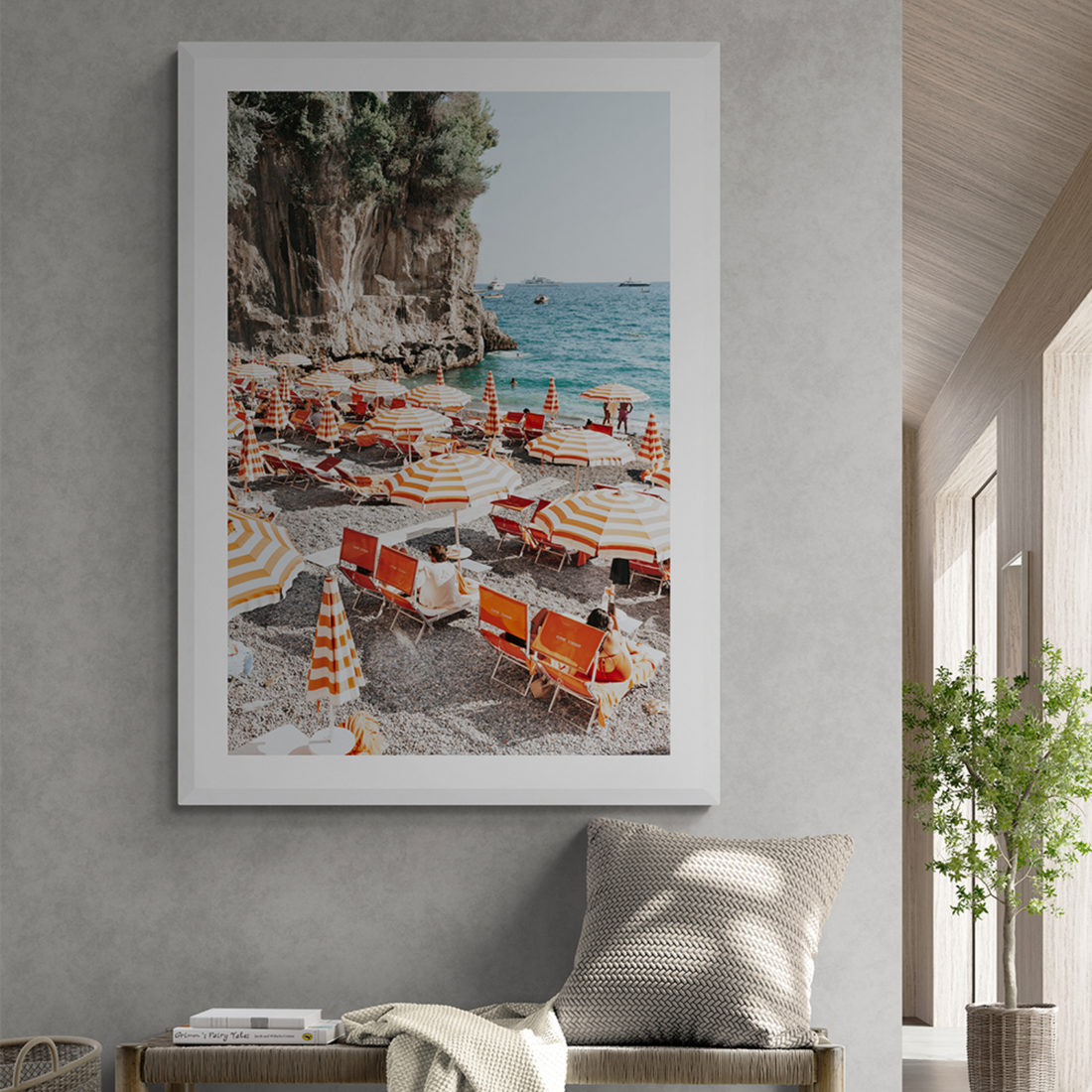 Tangerine Dream Positano Italian Mediterranean decor wall art framed print styled in a room
