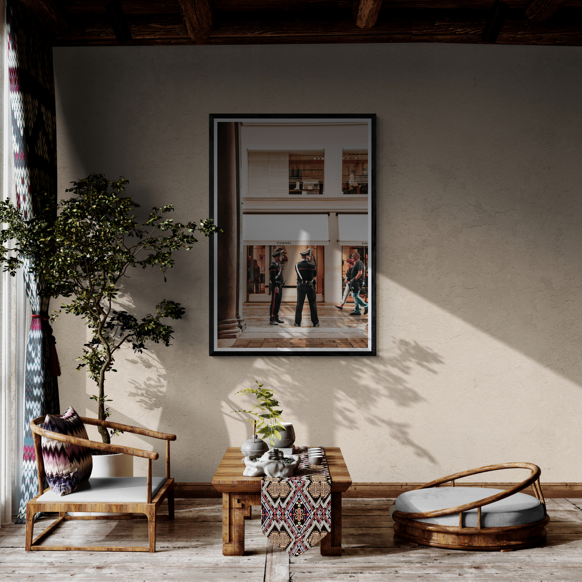 Style Police Venice Italian wall art framed print styled in a room