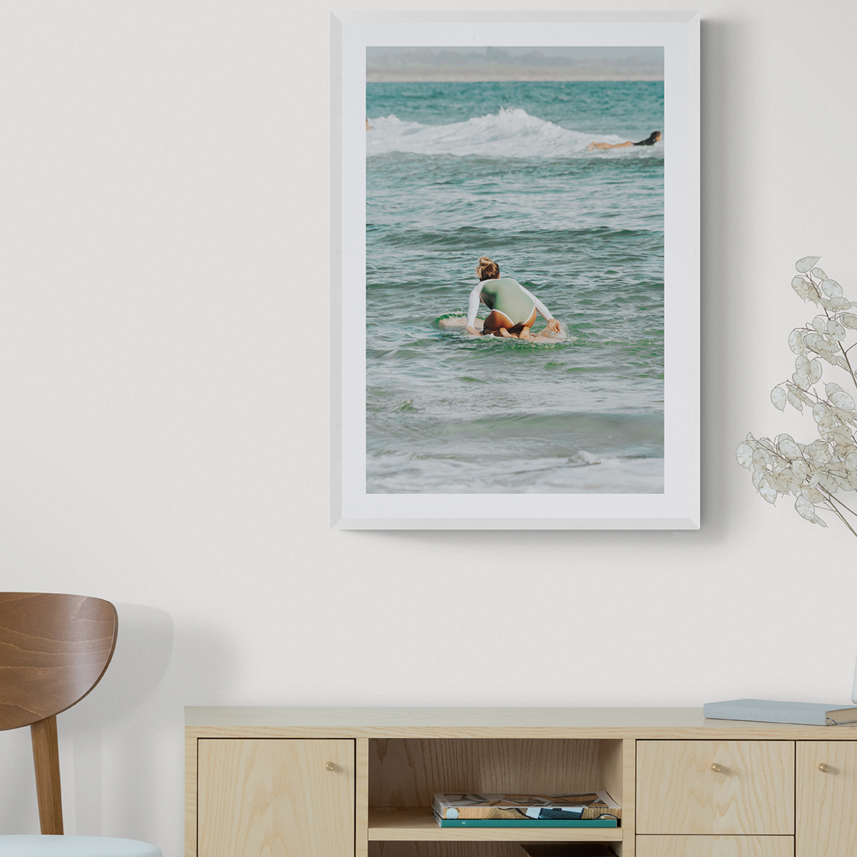 Quincy Byron Bay Surf coastal wall art framed print styled in a room