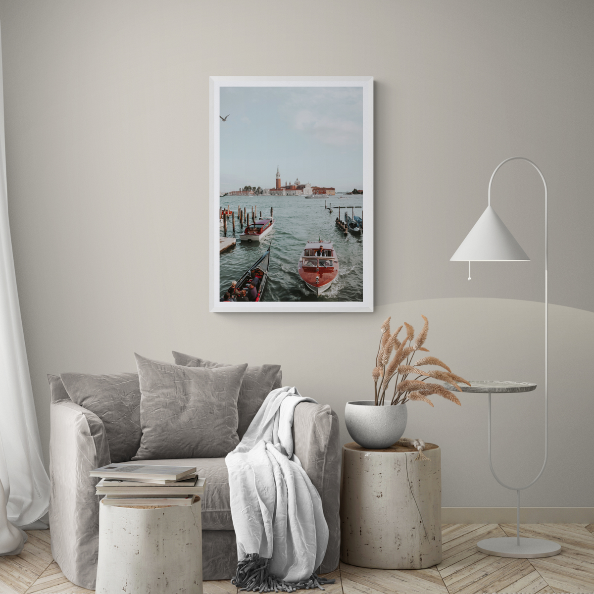Galleggiante Venice Italian wall art framed print styled in a room