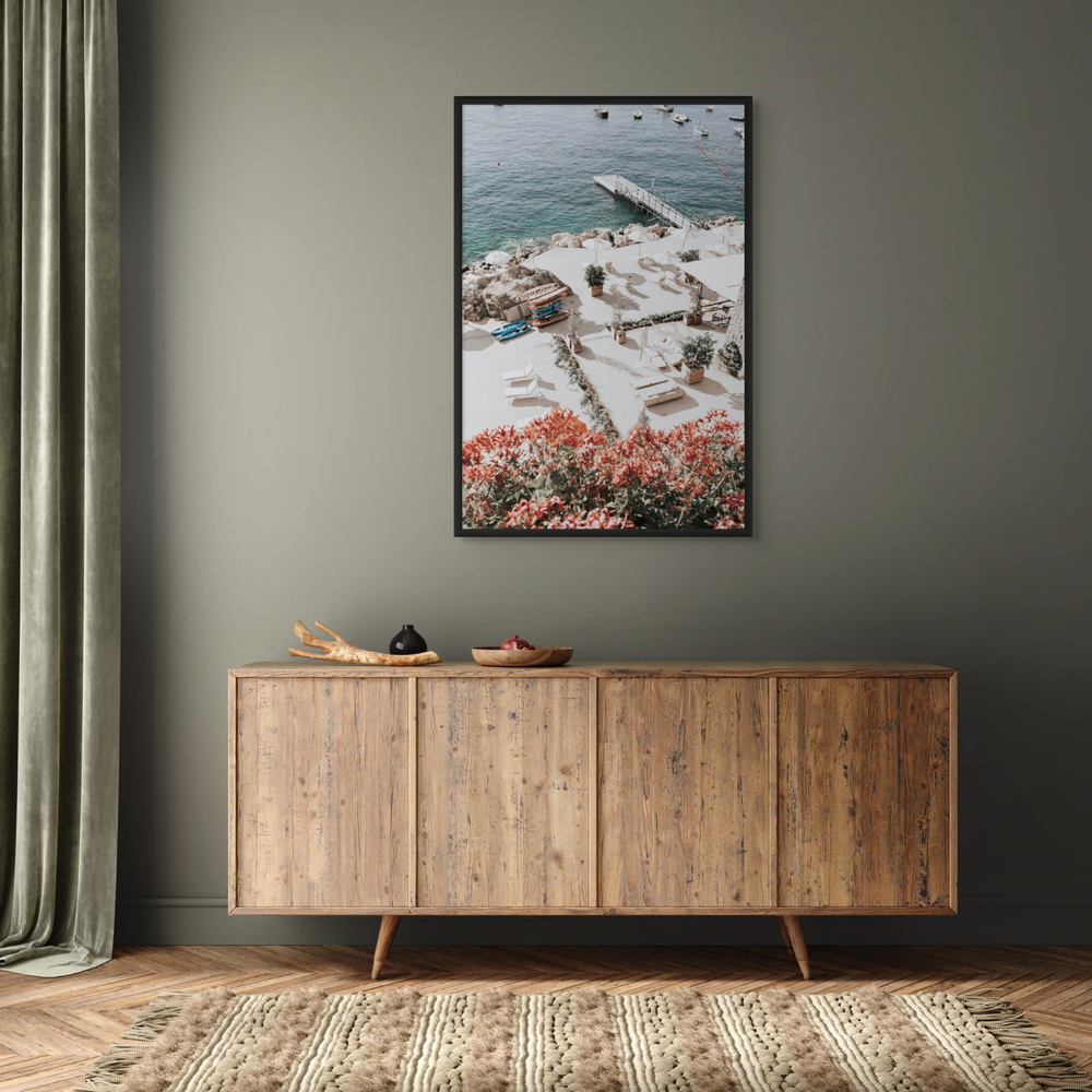A Work of Art Amalfi Coast coastal wall art framed print styled in a room view 2