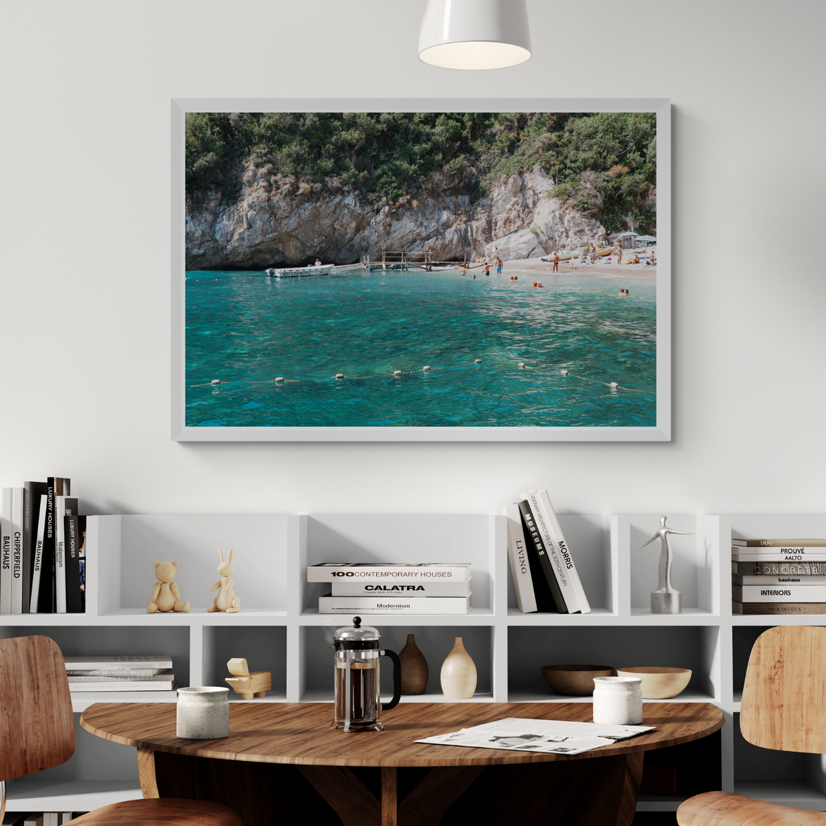 Azure Abyss Nerano wall art framed print styled in a room view 3