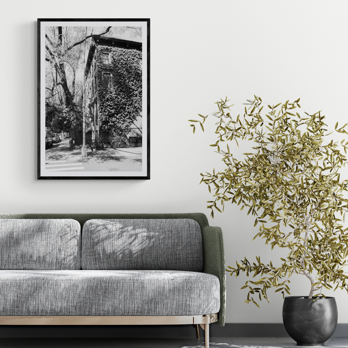 Vertical Garden New York NYC Black & White wall art framed print styled in a room