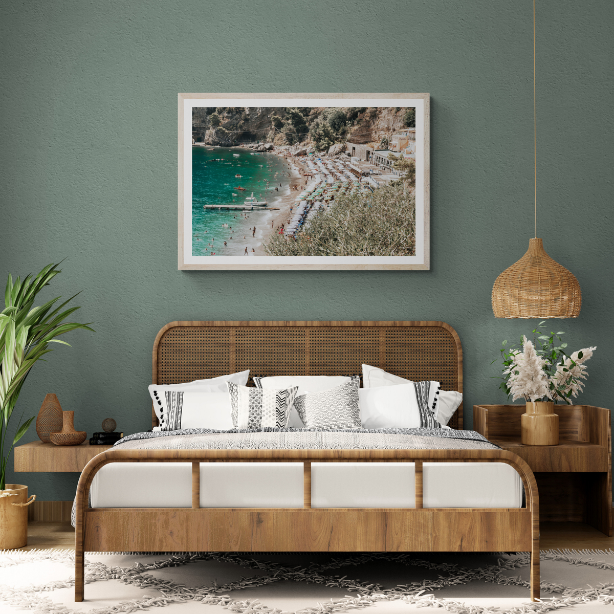 Fornillo Beach Positano decor wall art framed print styled in a room view 2