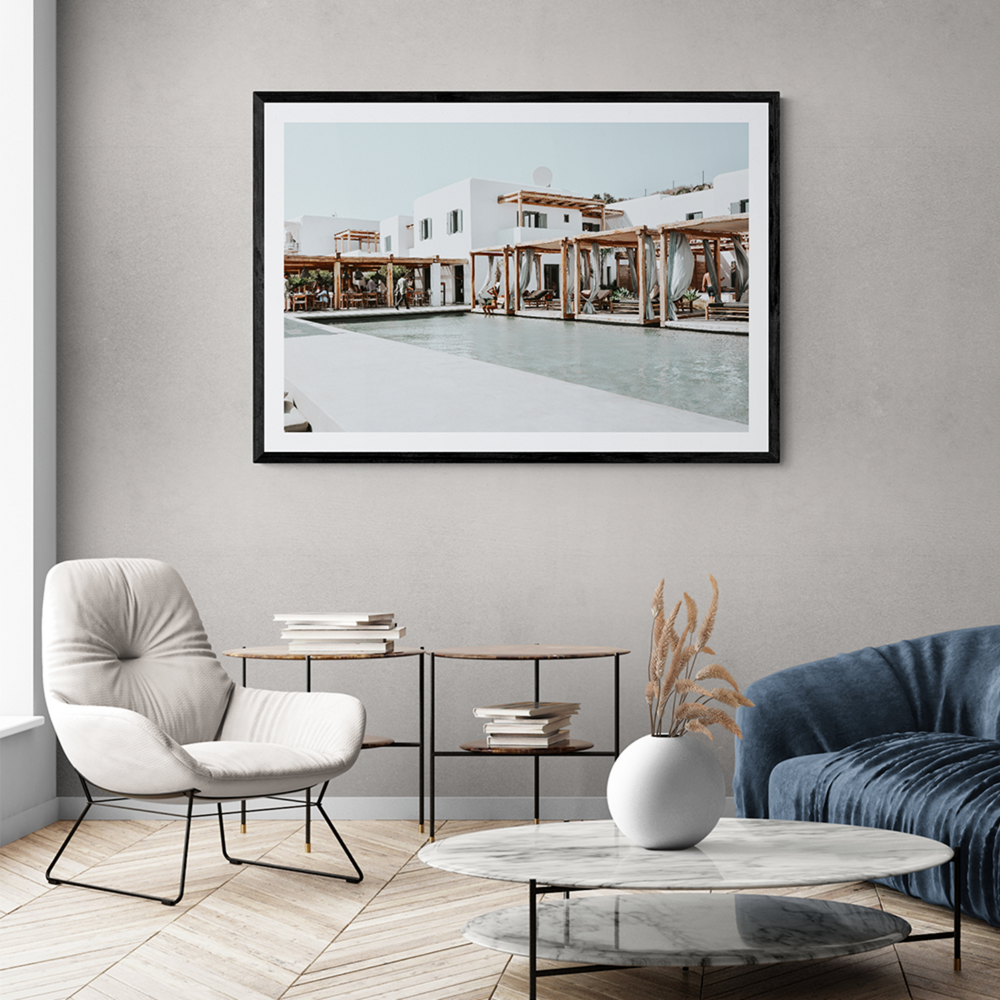 Polytelís Mykonos Greek island wall art framed print styled in a room view 2