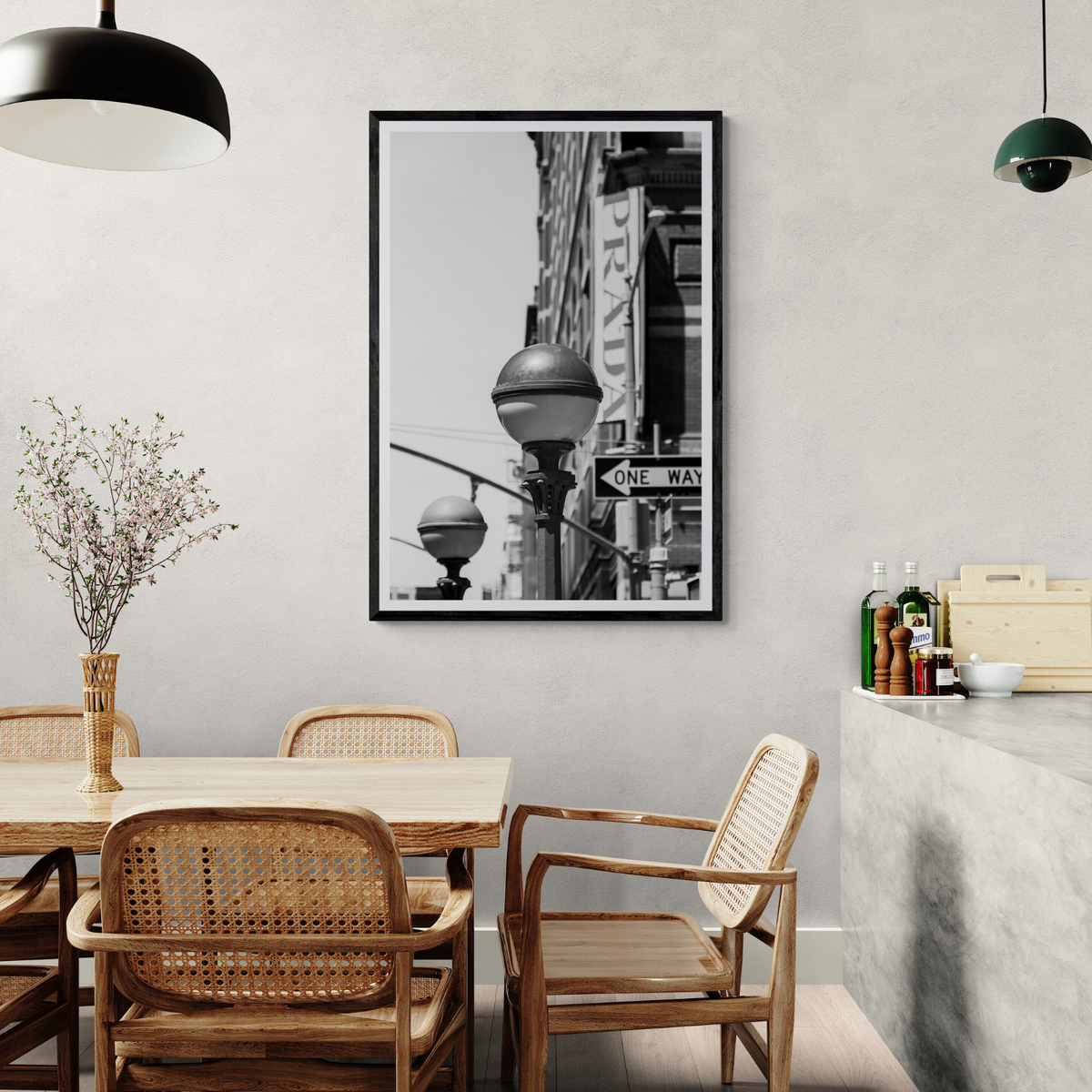 Subway Style New York NYC Black & White wall art framed print styled in a room view 2