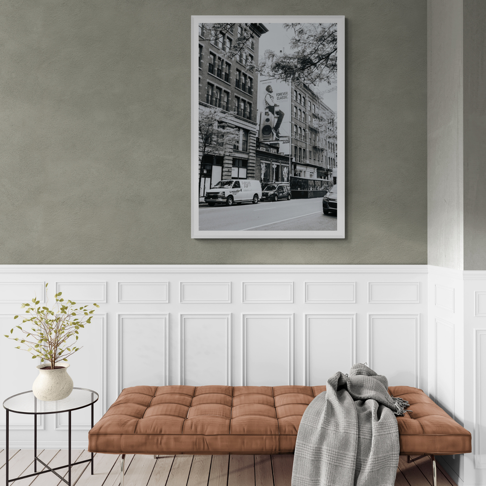 Forever Classic New York NYC Black & White wall art framed print styled in a room view 2
