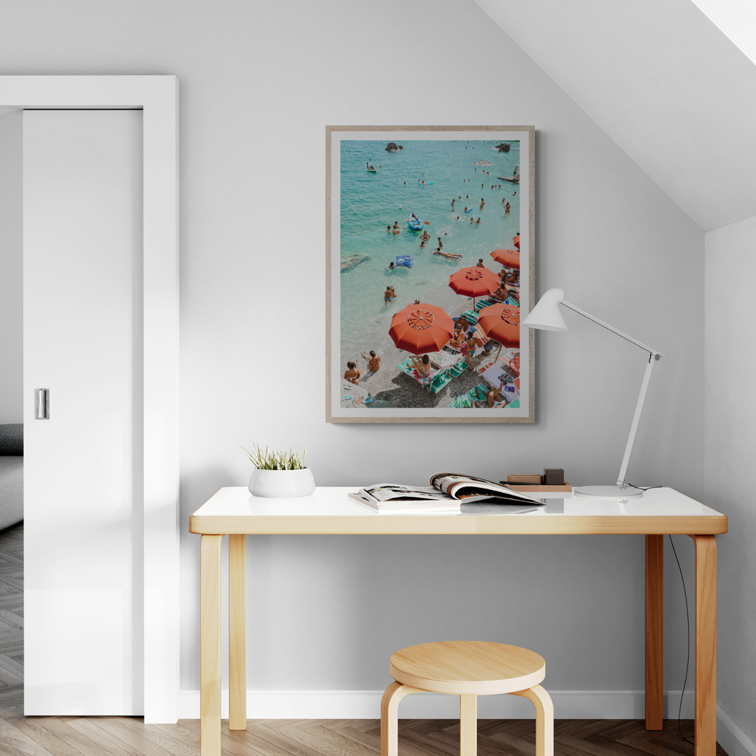 Easy Street Capri Italian beach wall art framed print styled in a room