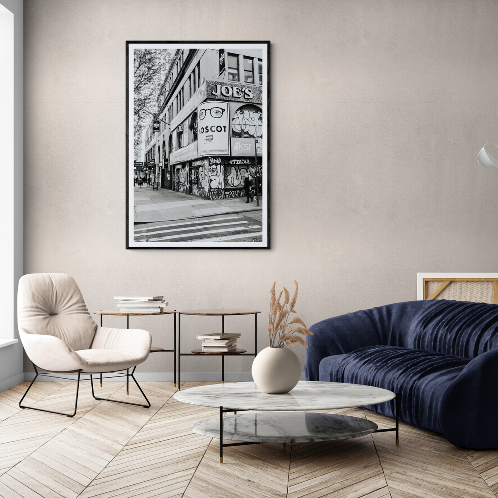 Lower East Side Murals New York NYC Black & White wall art framed print styled in a room view 2