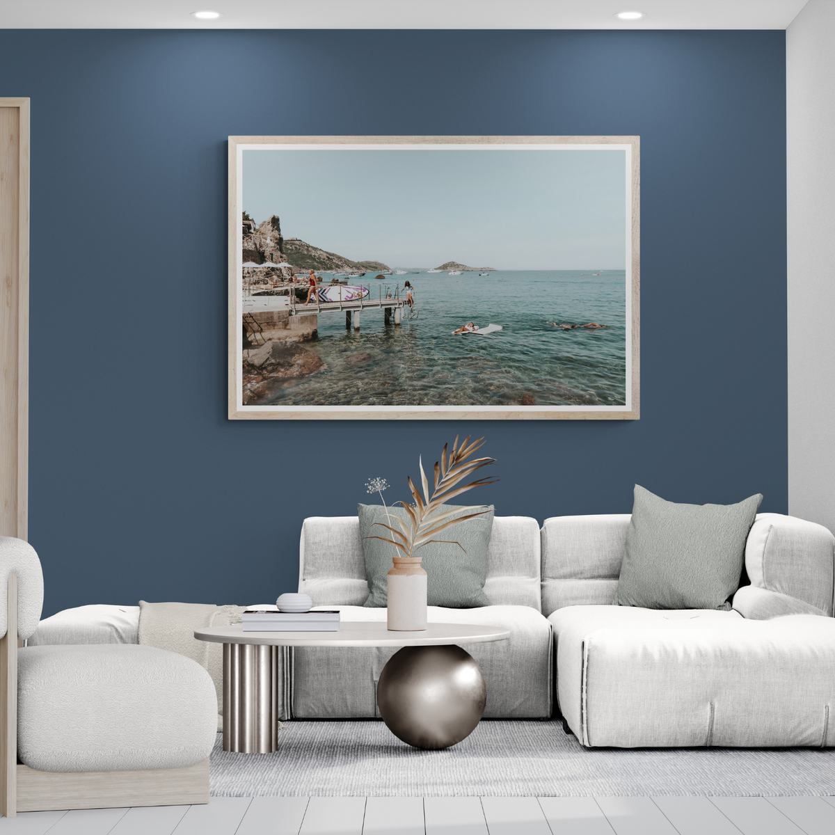 Retro Glamour Tuscany coastal Italian wall art framed print styled in a room view 2