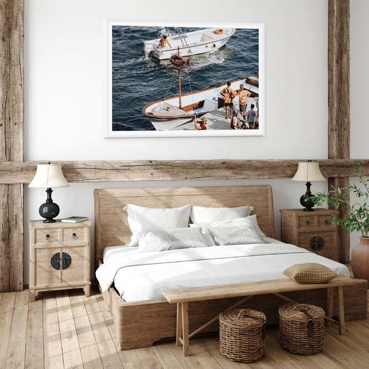 Water Taxi Positano wall art framed print styled in a room