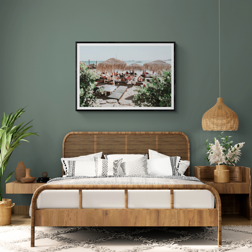 Greek Haven Mykonos Greek island coastal wall art framed print styled in a room view 3
