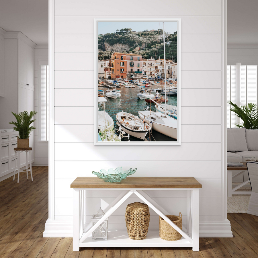 Marina Grande Sorrento coastal Italian wall art framed print styled in a room
