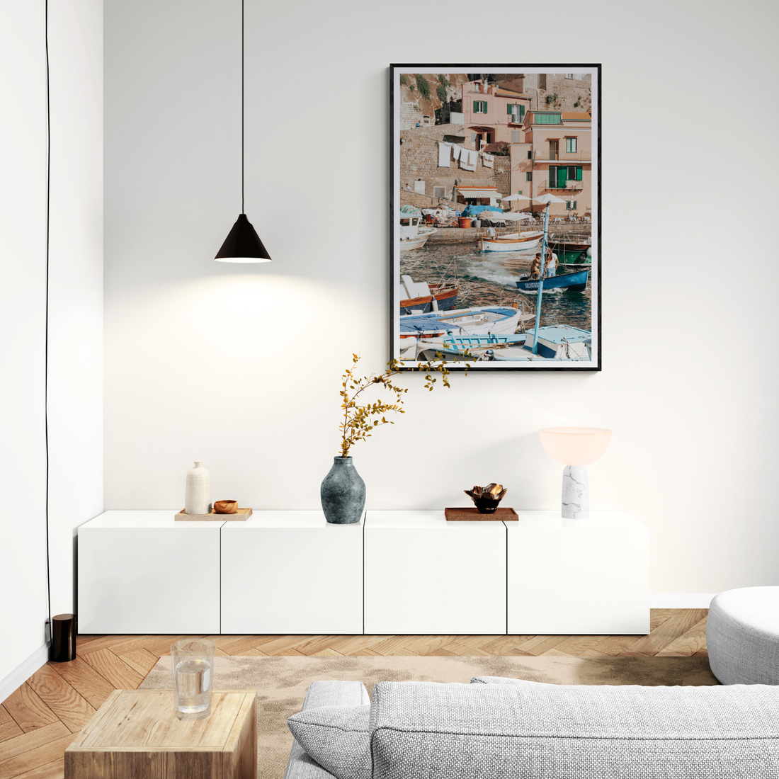 Coastal Carousel Sorrento Italian coastal wall art framed print styled in a room view 2