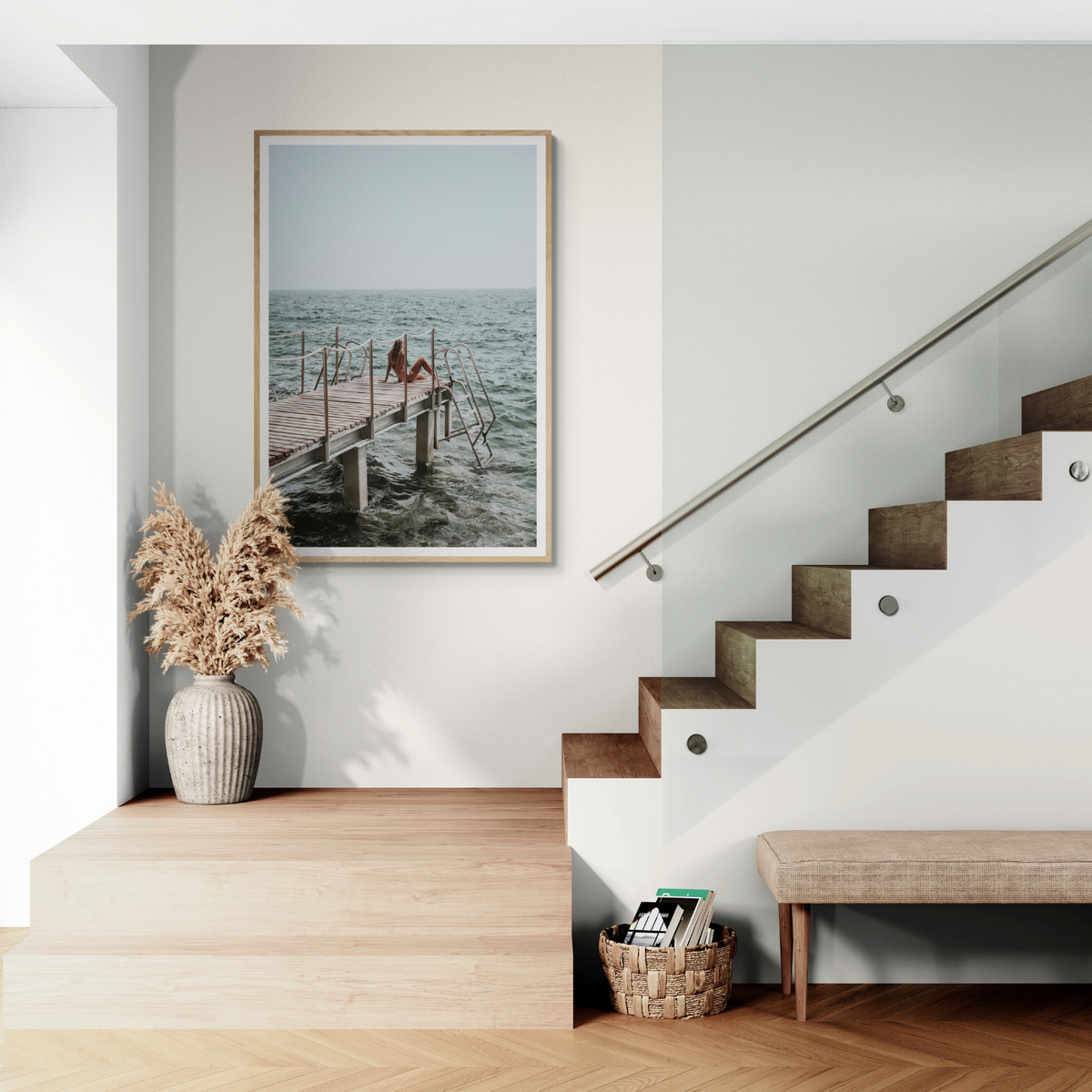 The Dock's Whisper Tuscany coastal art print framed print styled in a room