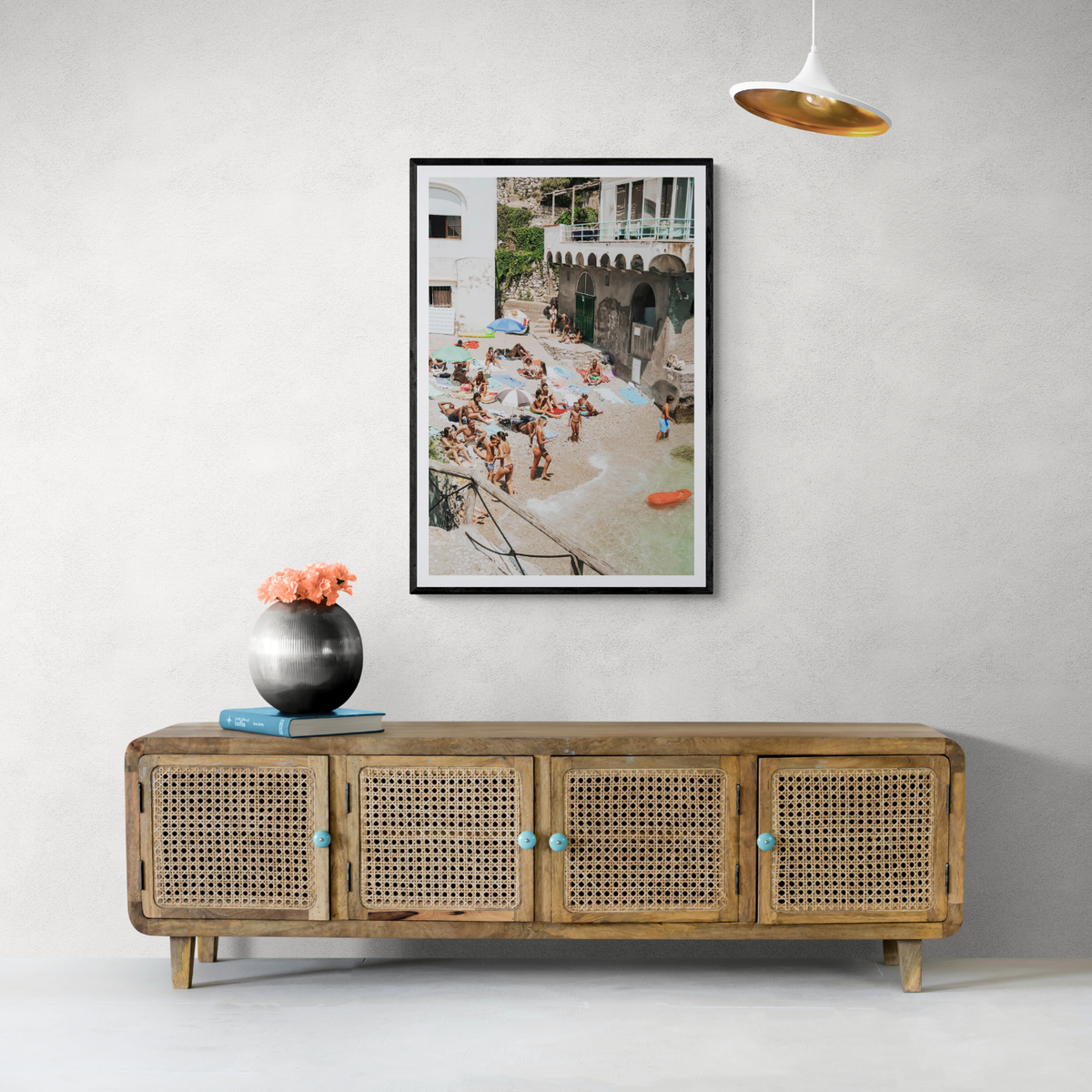 The Sunbathers Oasis Capri beach wall art framed print styled in a room