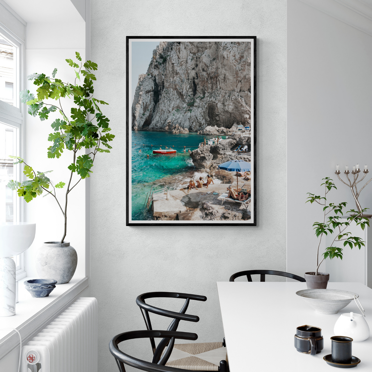 Tranquility Capri decor wall art framed print styled in a room
