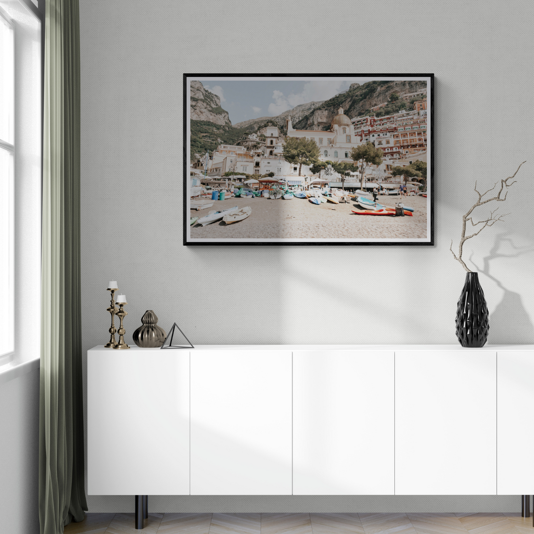 Pastel Paradise Positano wall art framed print styled in a room view 2