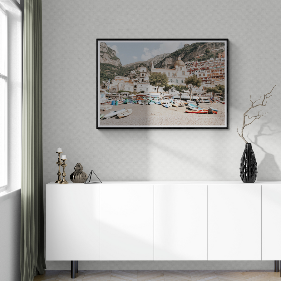 Pastel Paradise Positano wall art framed print styled in a room view 2