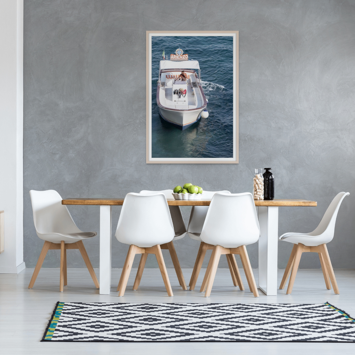 Pilota di Motoscafo Positano wall art framed print styled in a room view 3