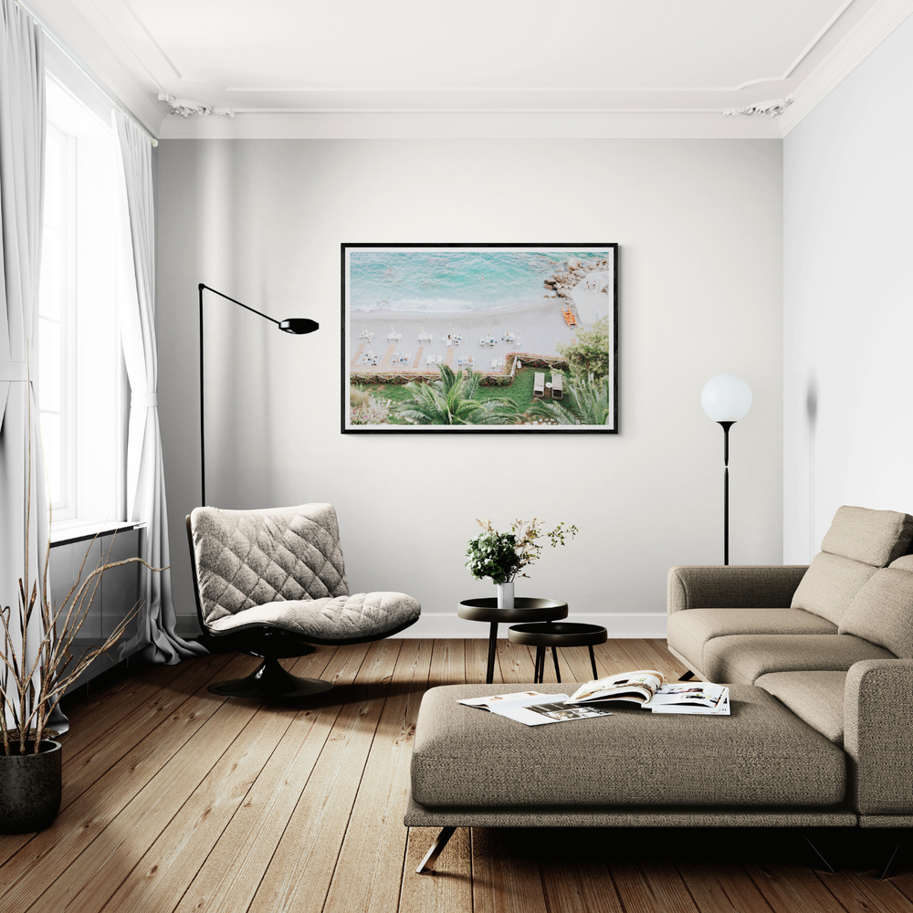 Elysian Amalfi Coast coastal wall art framed print styled in a room view 3