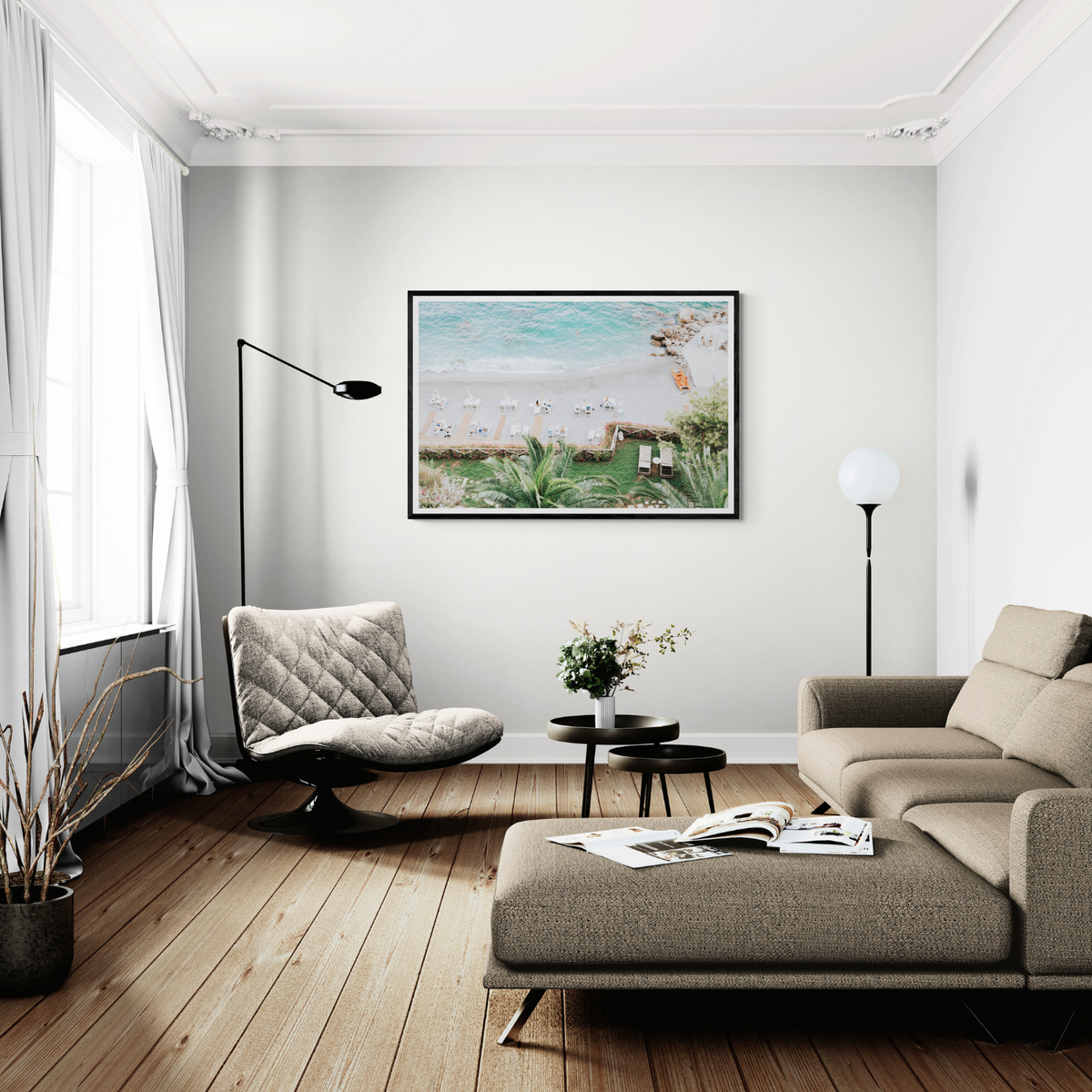 Elysian Amalfi Coast coastal wall art framed print styled in a room view 3