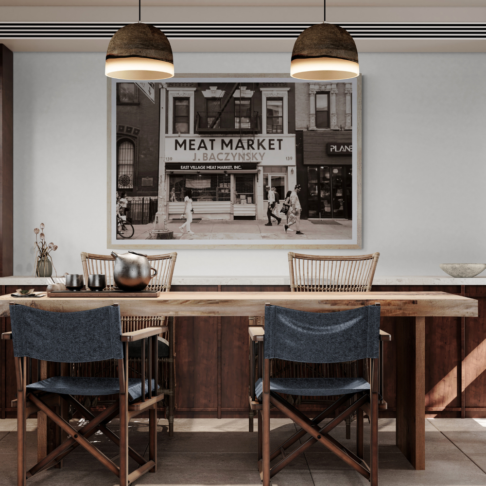 Meat District New York NYC Black & White wall art framed print styled in a room view 3