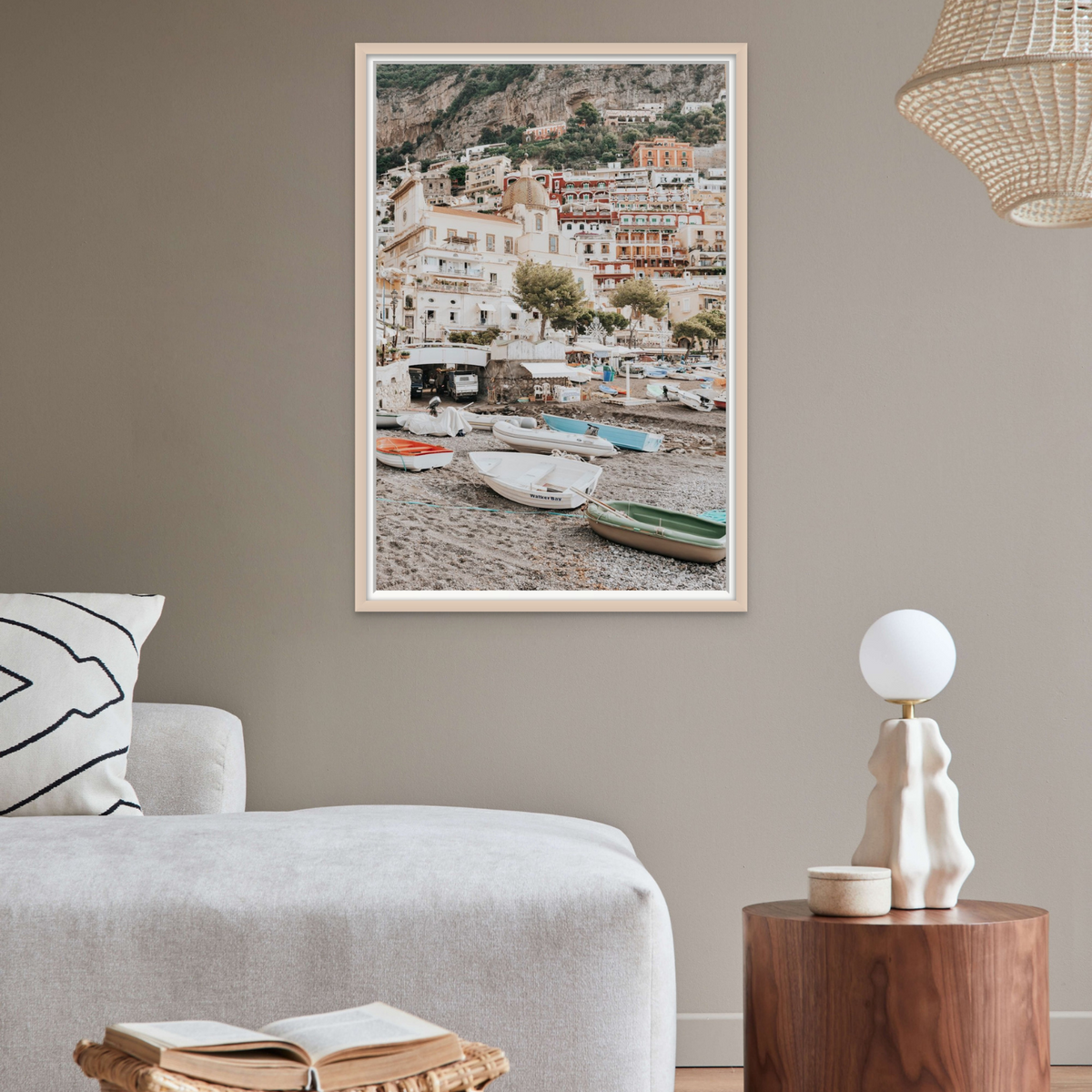 A Memory To Treasure Positano decor wall art framed print styled in a room view 3